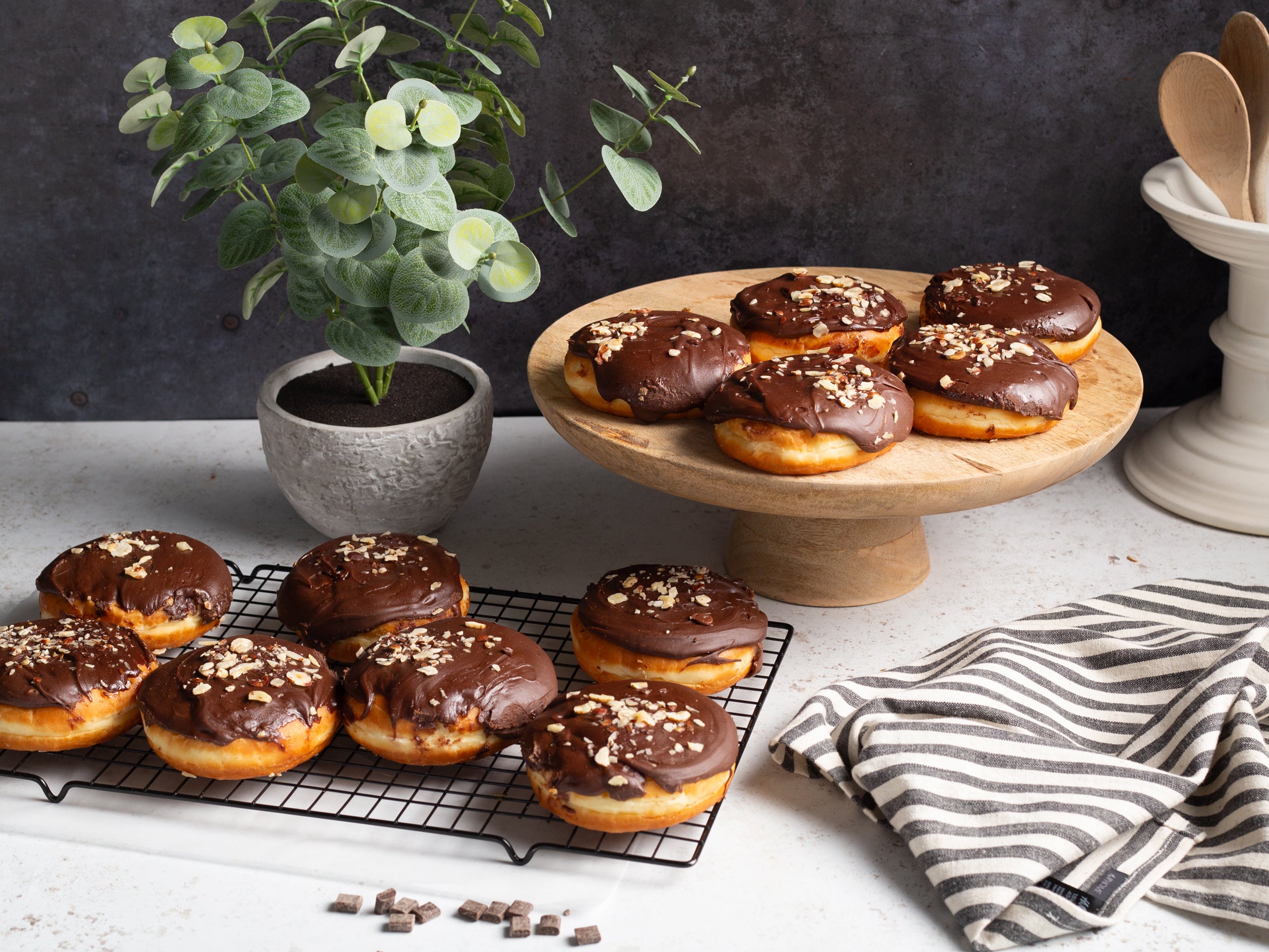 A selection of our chocolate & hazelnut creme doughnuts