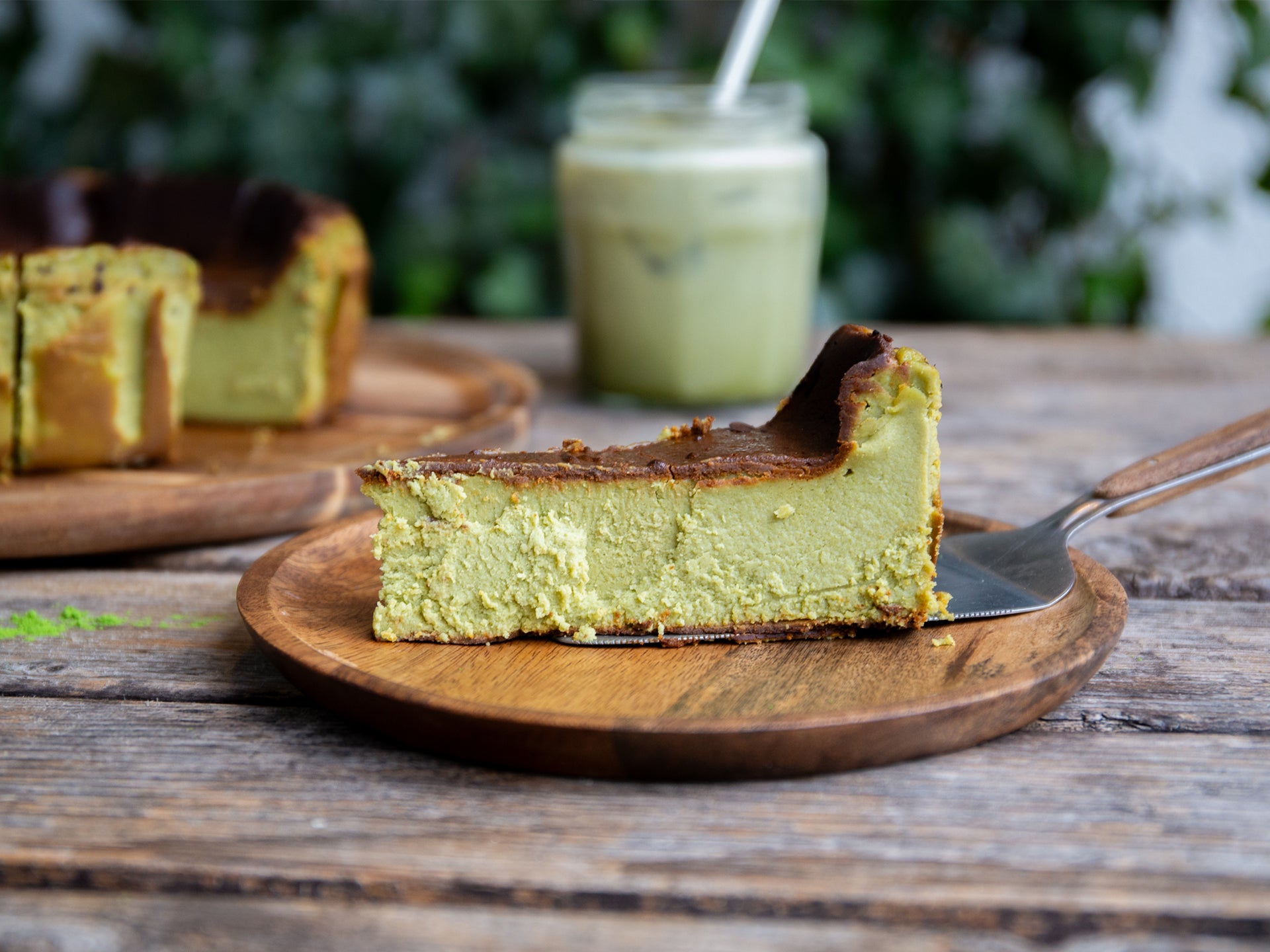 A slice of matcha Burnt Basque