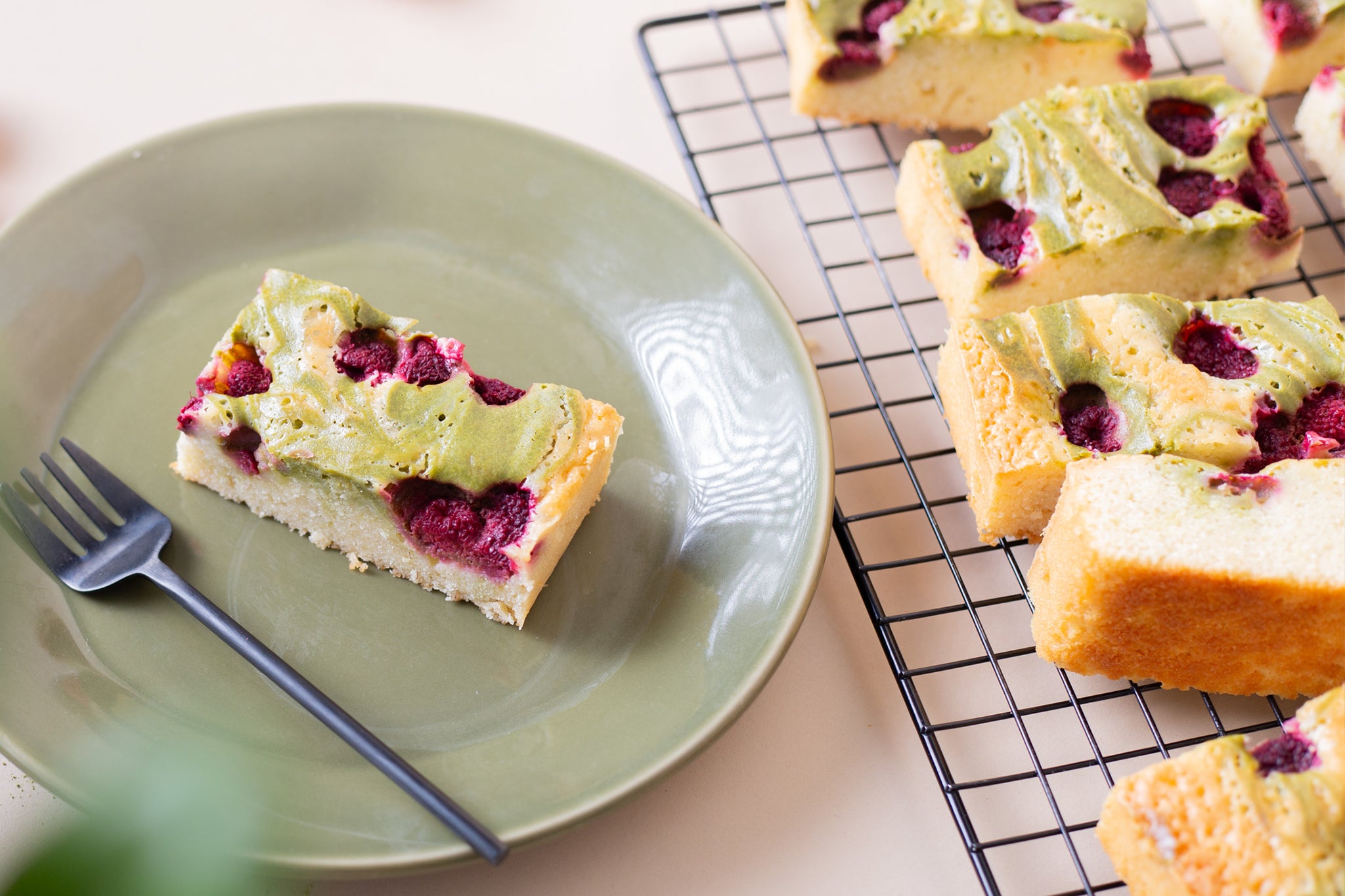 A slice of our wholesale matcha blondies