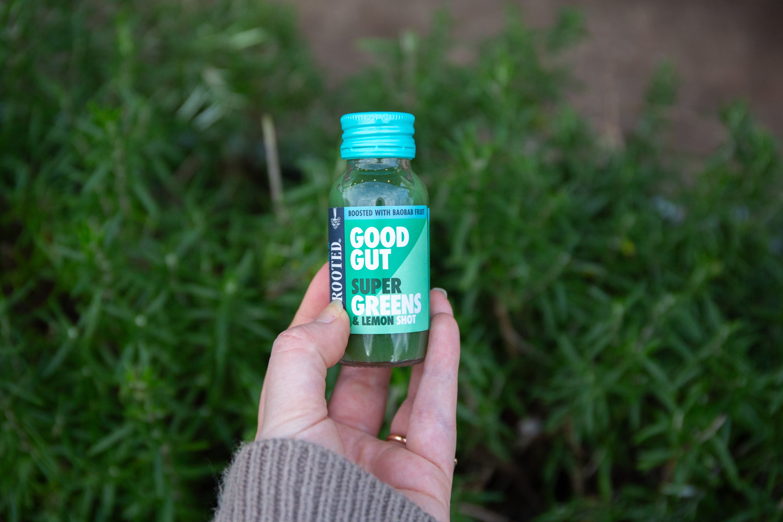 New Super Greens & Lemon shots from Unrooted, available from Cakesmiths