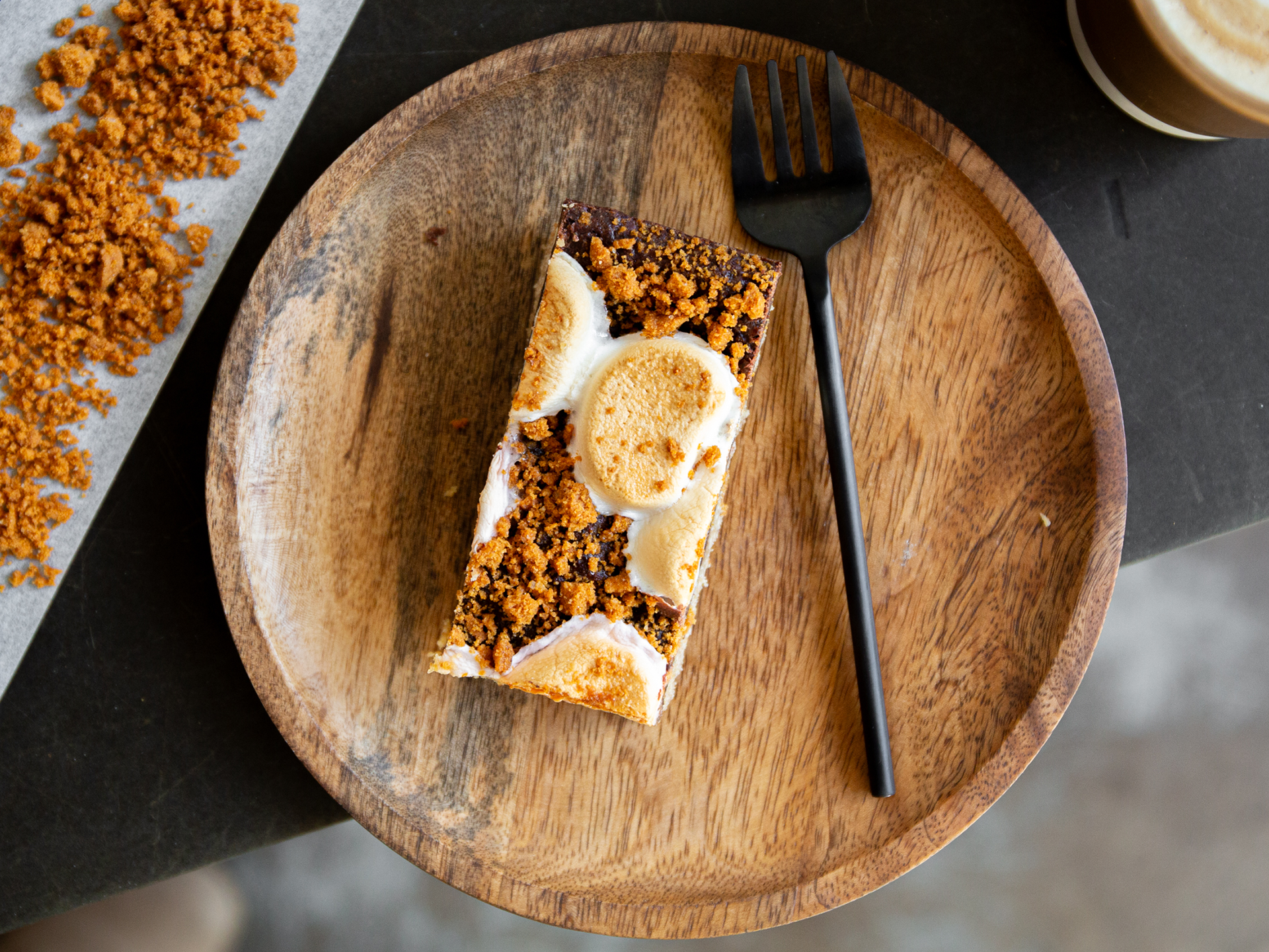 Slice of S'mores Brownie - perfect with a cup of coffee in a cafe
