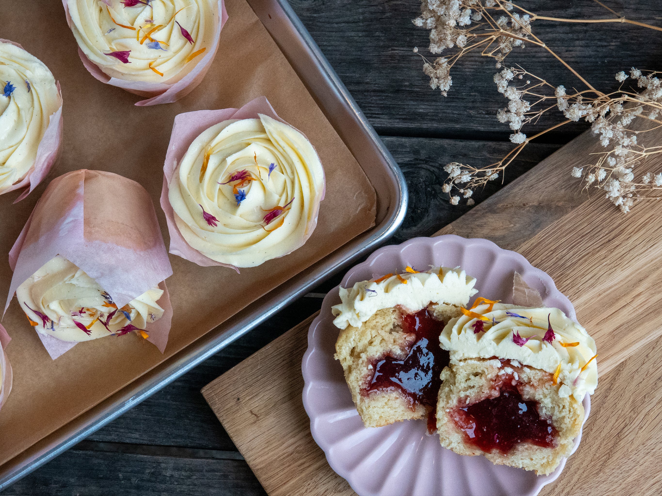 Afternoon tea muffins filled with jam for Mothers Day