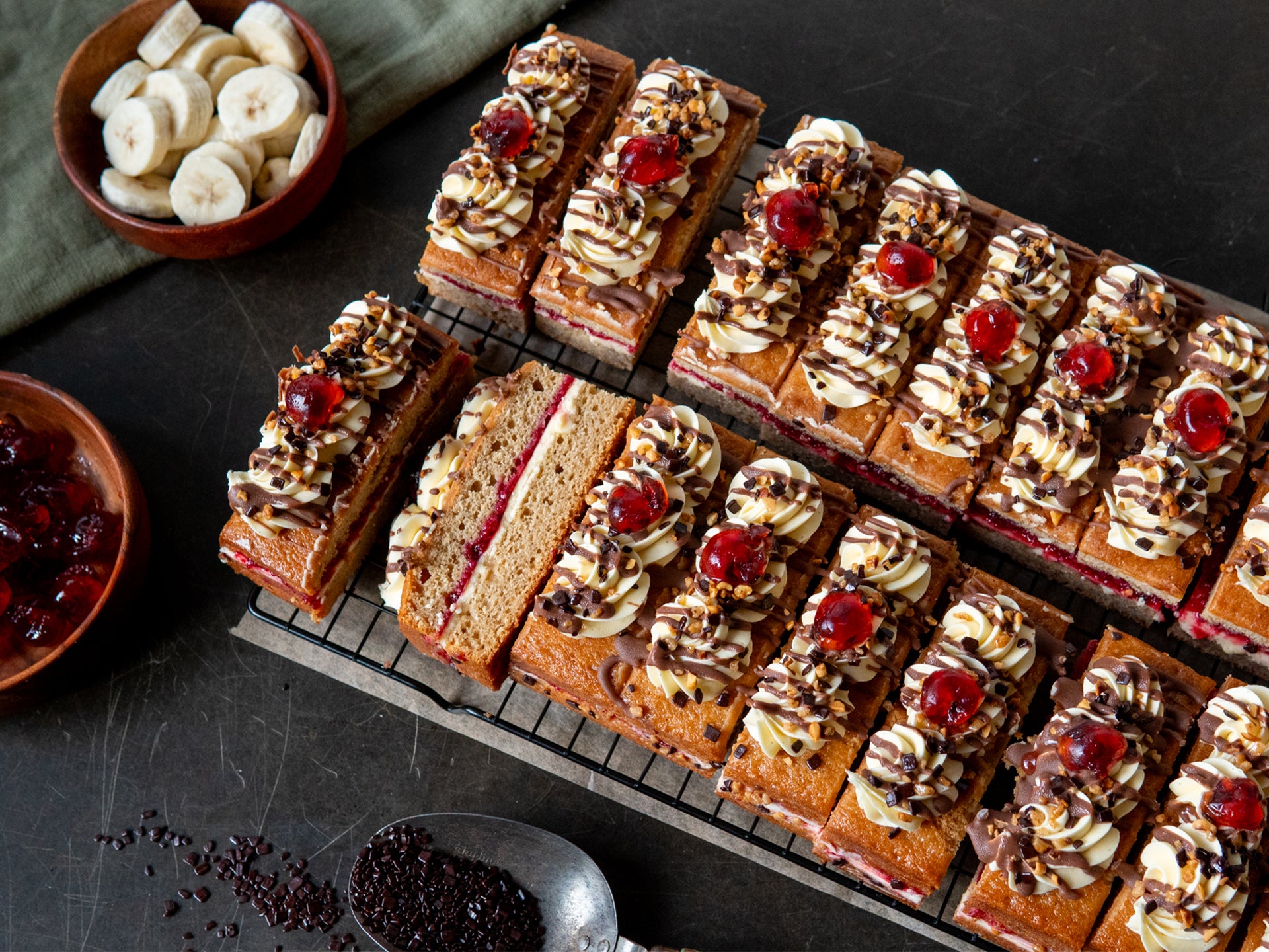 A tray of our banana split cake