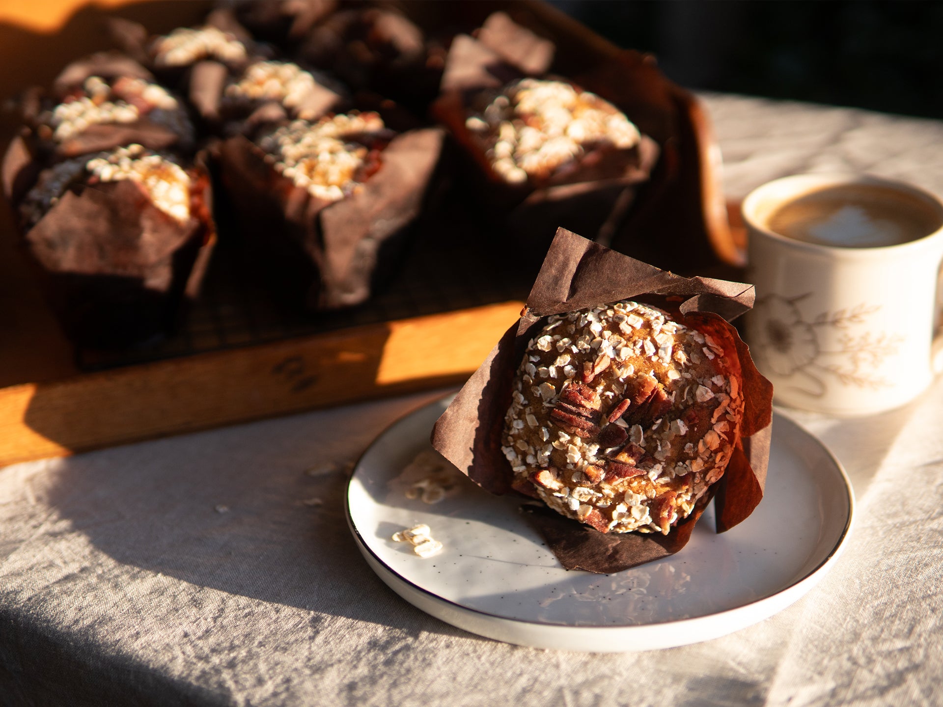 Oat topped wholesale banana and pecan muffins