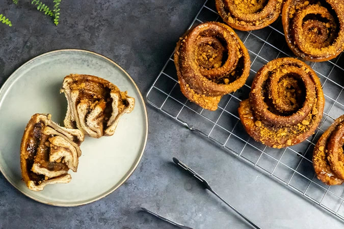 Sticky Buns with Biscoff biscuit crumbs