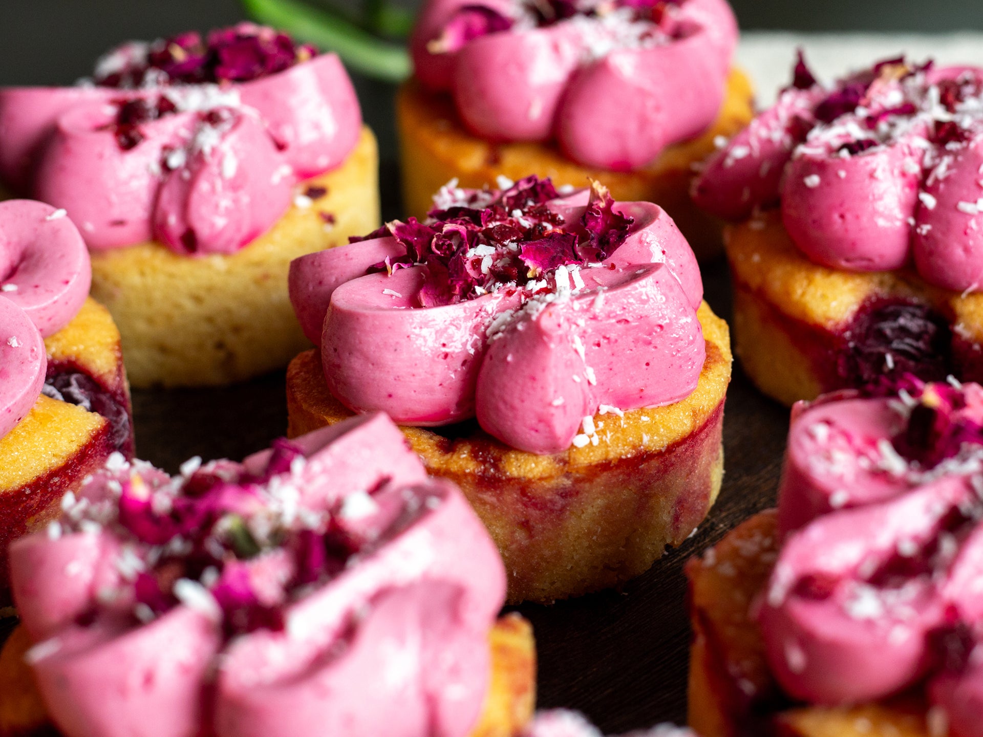 Close up of our Cherry, Coconut & Hibiscus Friands