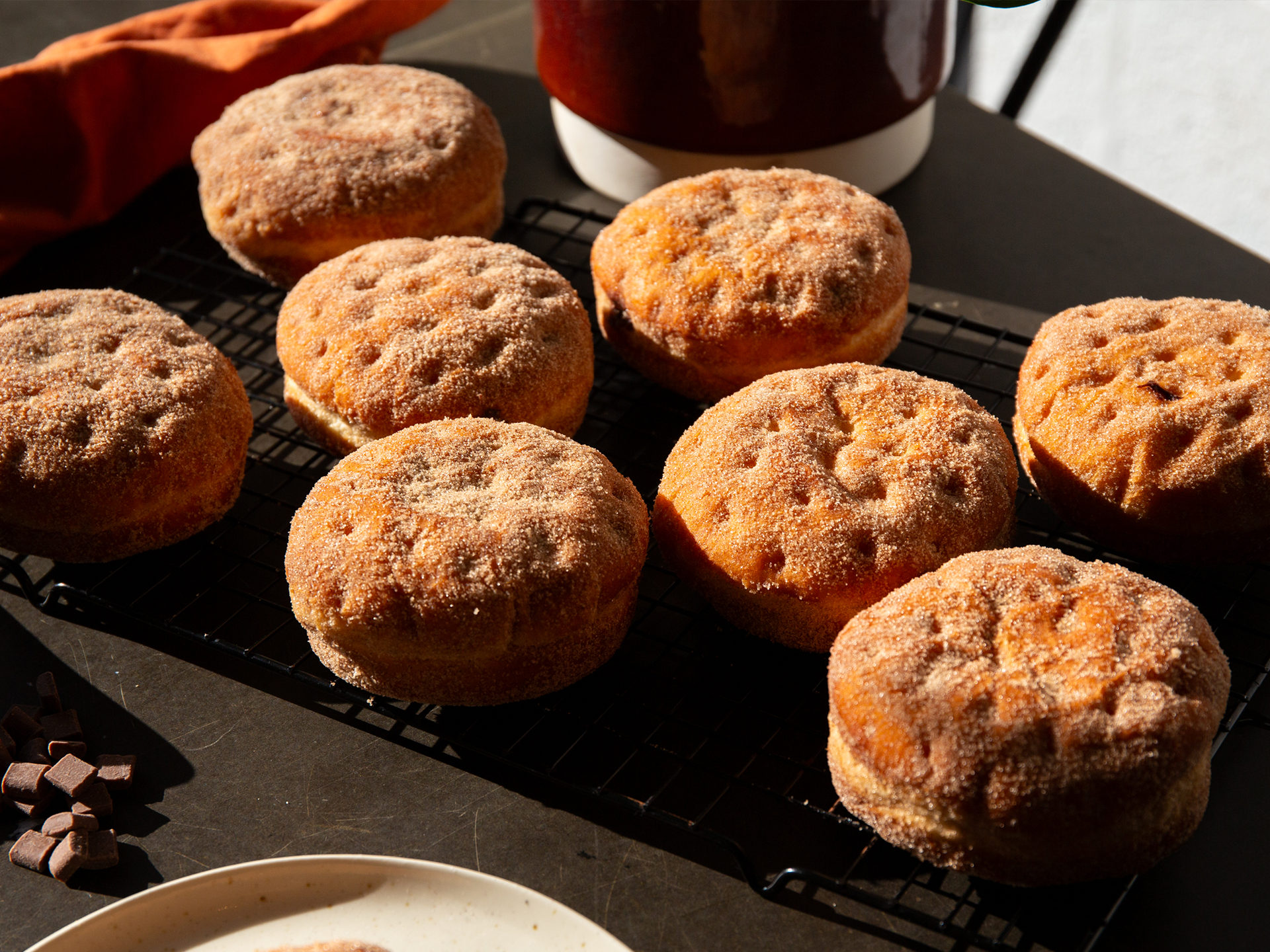A tray of wholesale Cinnamon-sugar donuts