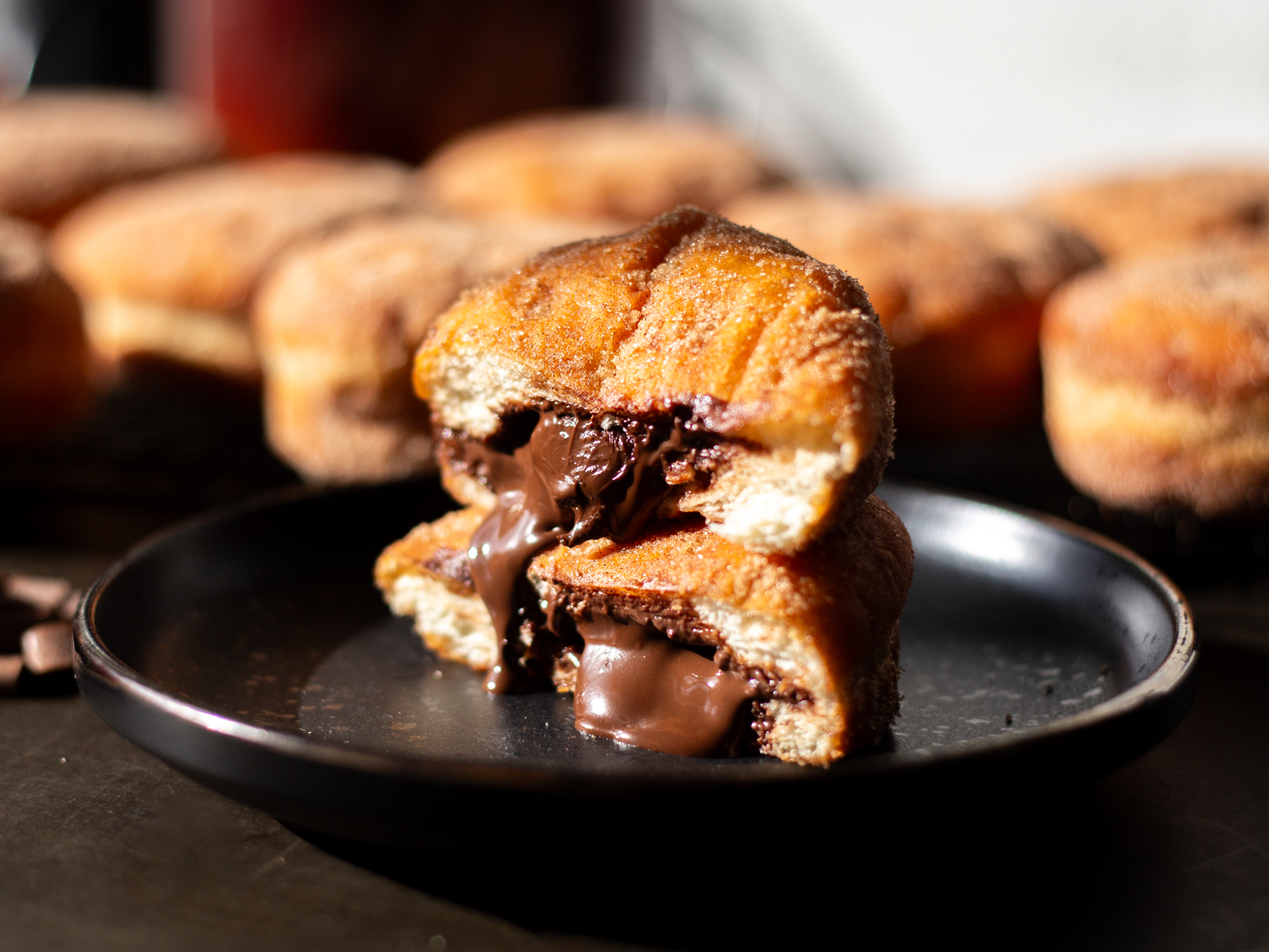 Our wholesale Churros doughnuts - filled with chocolate, rolled in cinnamon sugar