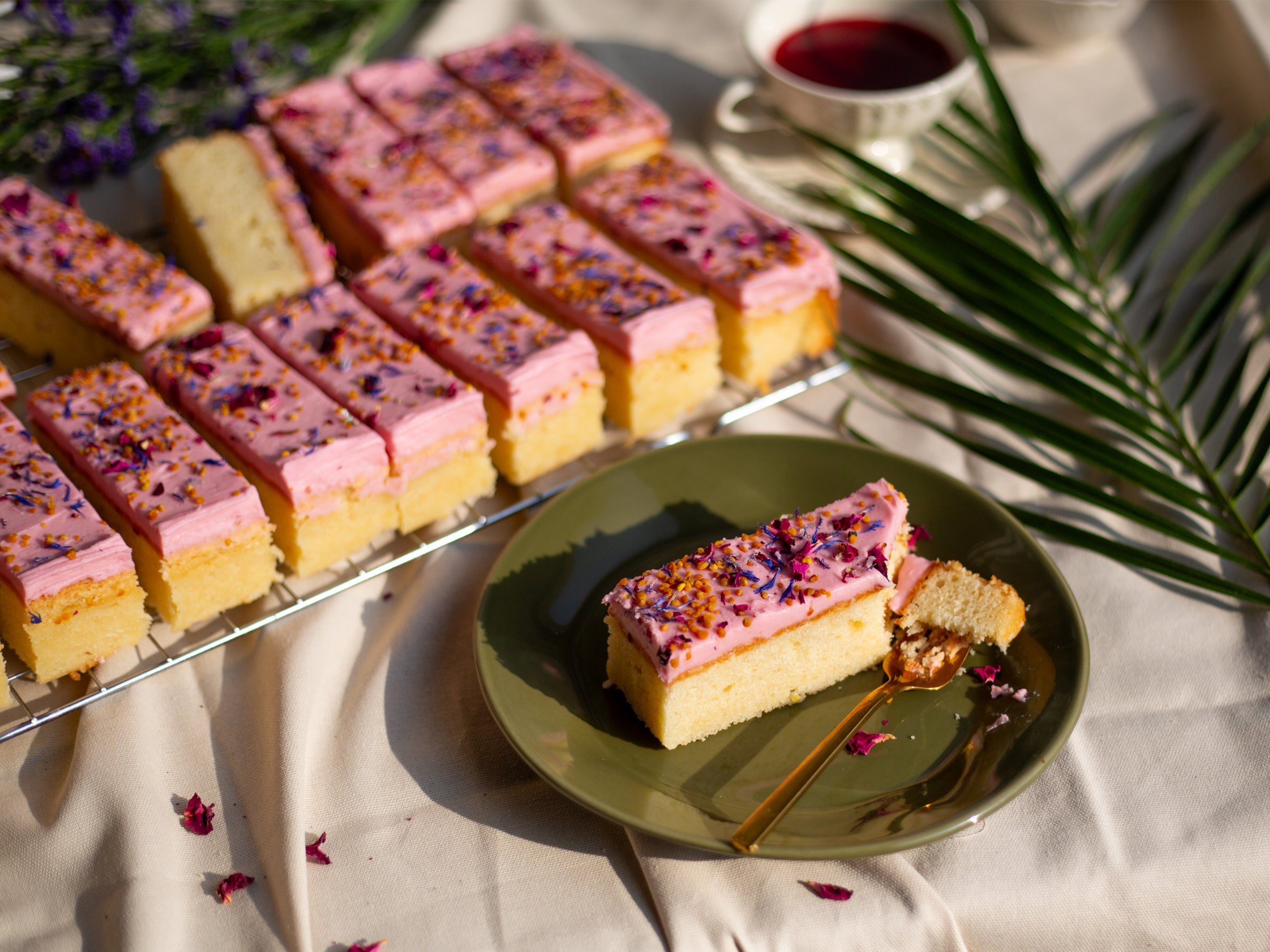 A slice of wholesale Country Garden traycake from Cakesmiths