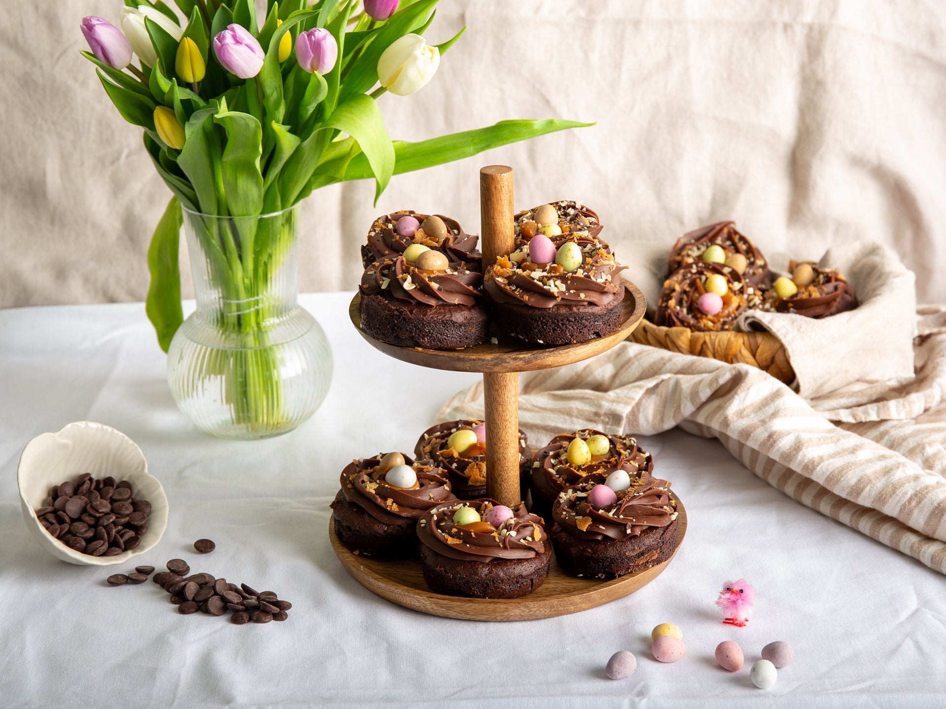 Our colourful Easter Nest Brownie decorated with mini eggs