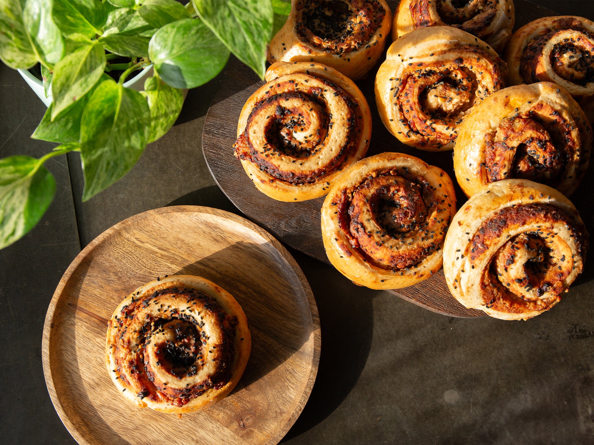 A delicious plate of our wholesale Caramelised Onion & Cheese Swirls