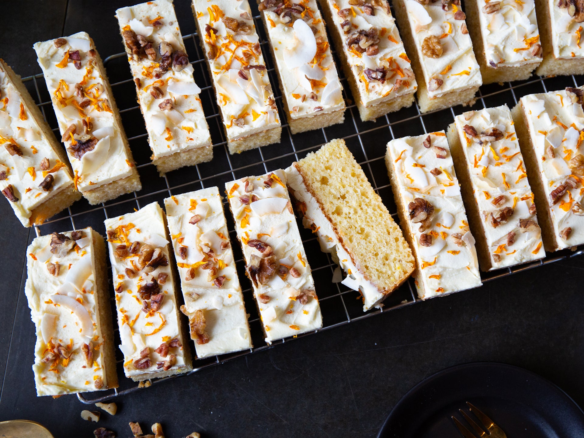 A tray of our Small Batch Hummingbird traycake