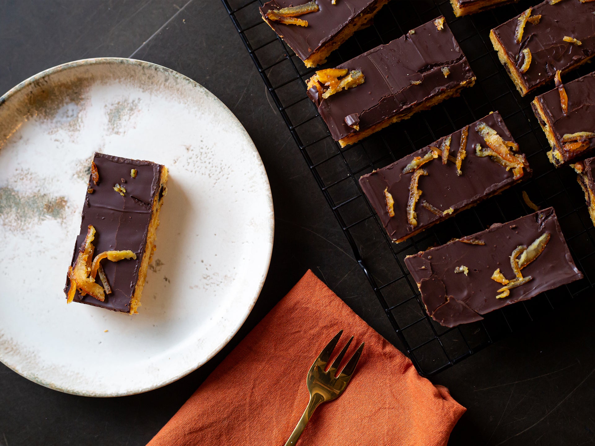 Serve up a slice of our jaffa cake traybake in your coffee shop