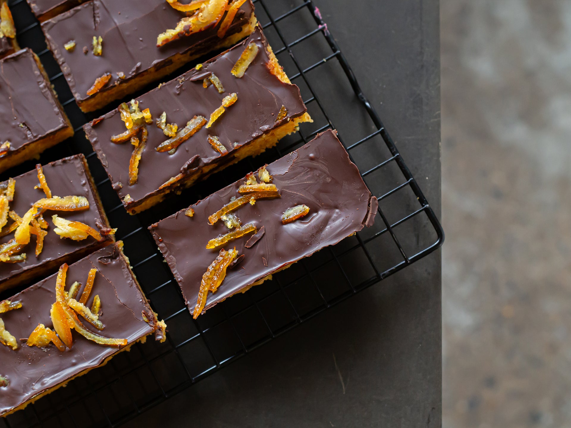 Our wholesale traybake with a orange sponge and chocolate layer