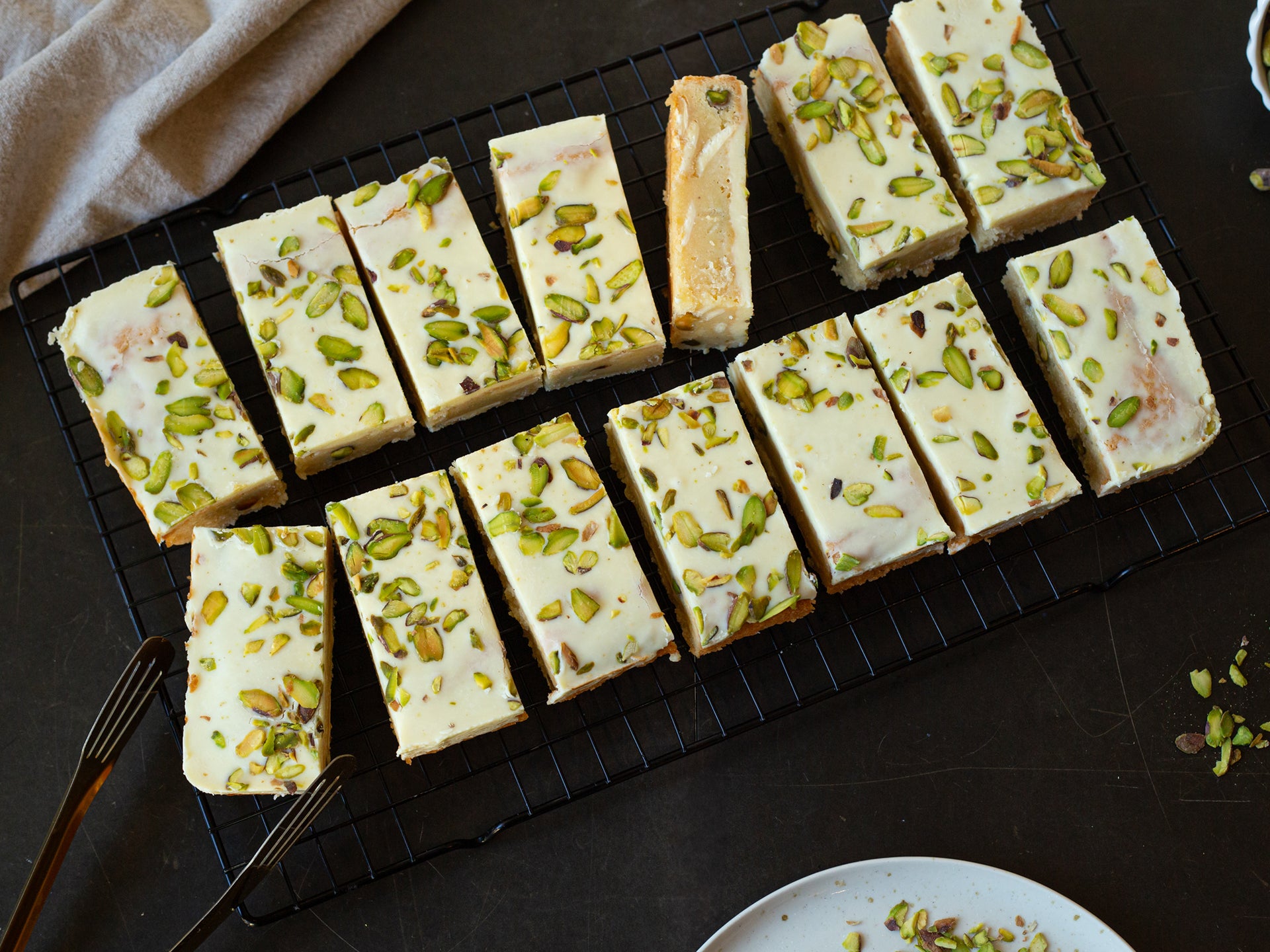 A tray of wholesale blondies flavoured wiht lemon & pistachio