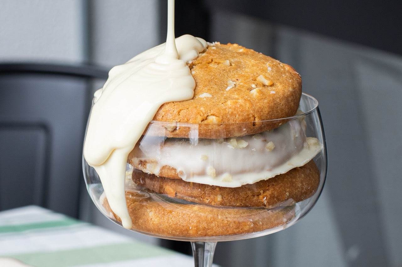 Miso Cookies in a glass bowl on a blurred background