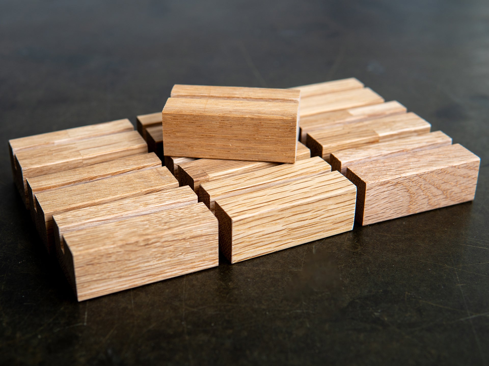 Oak product display card stands