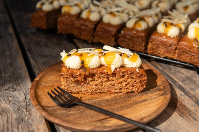 Passionfruit & White Chocolate Carrot Cake