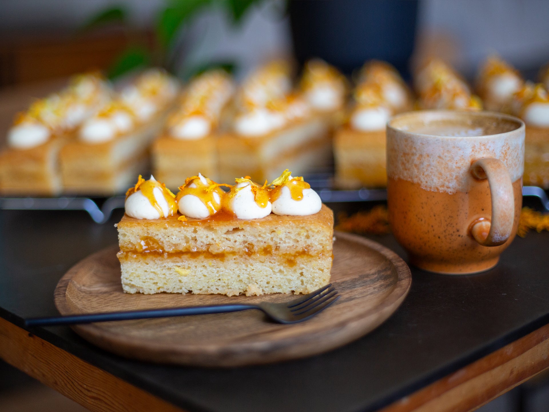 Peaches & Cream Traycake Serving | Small Batch Bakes