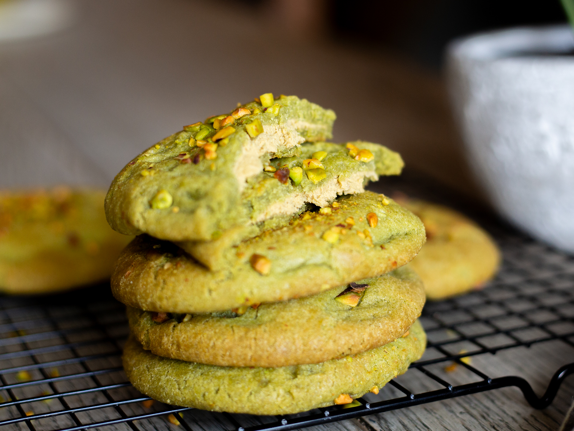 Stack of our wholesale pistachio cookies