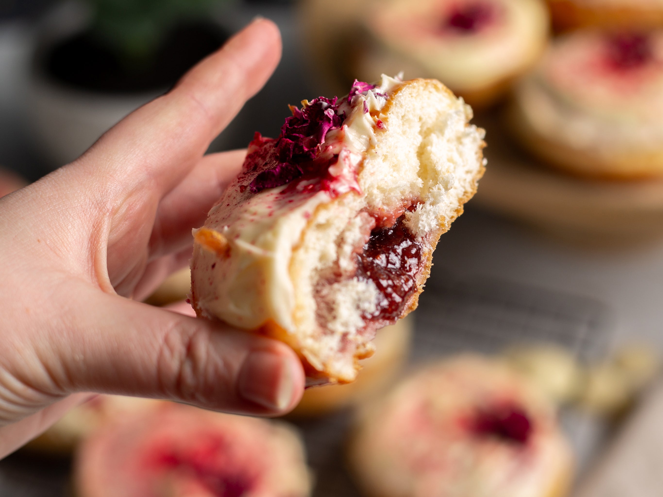 Our vegan wholesale doughnuts are filled with a raspberry jam