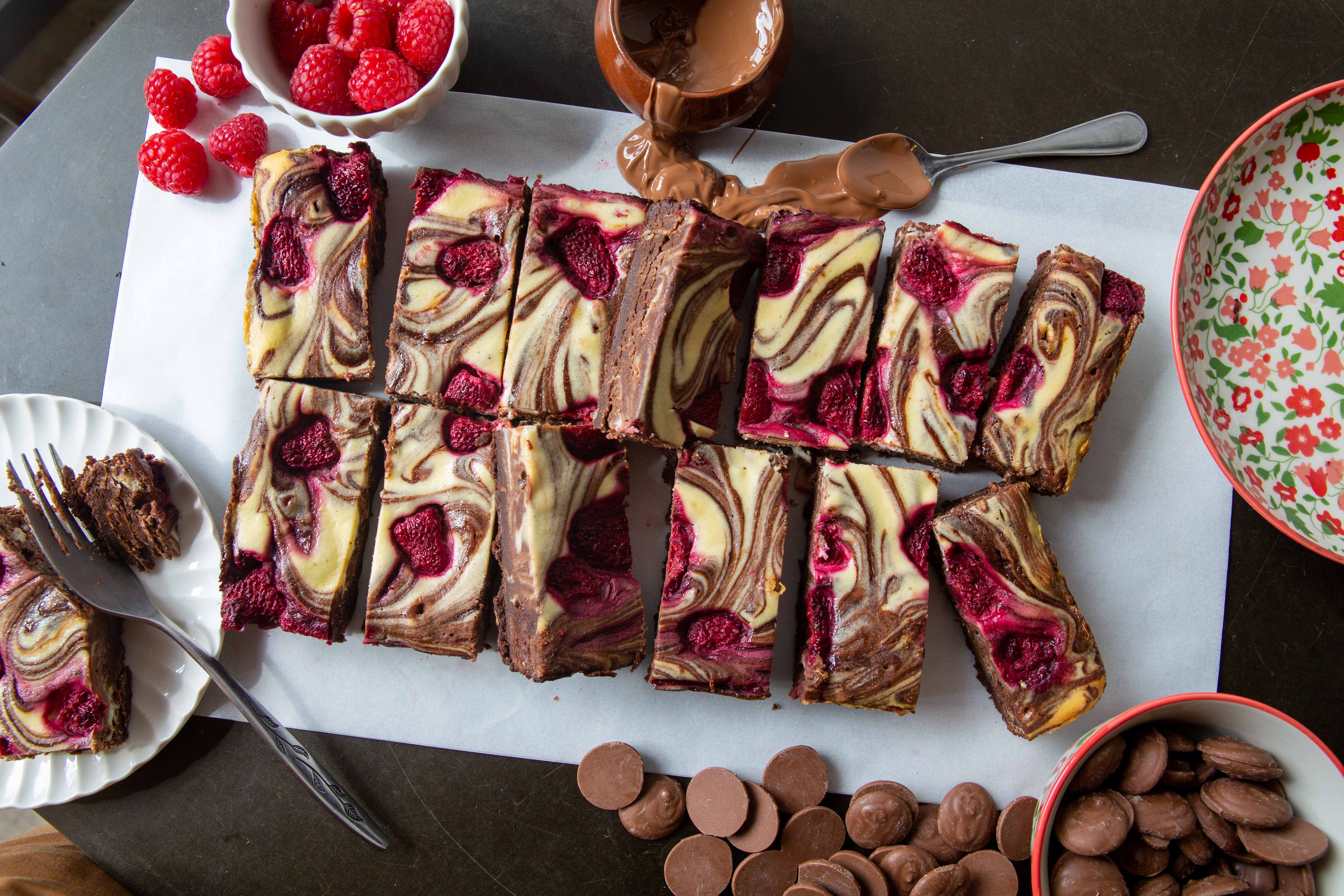 A tray of wholesale brownies swirled with cheesecake