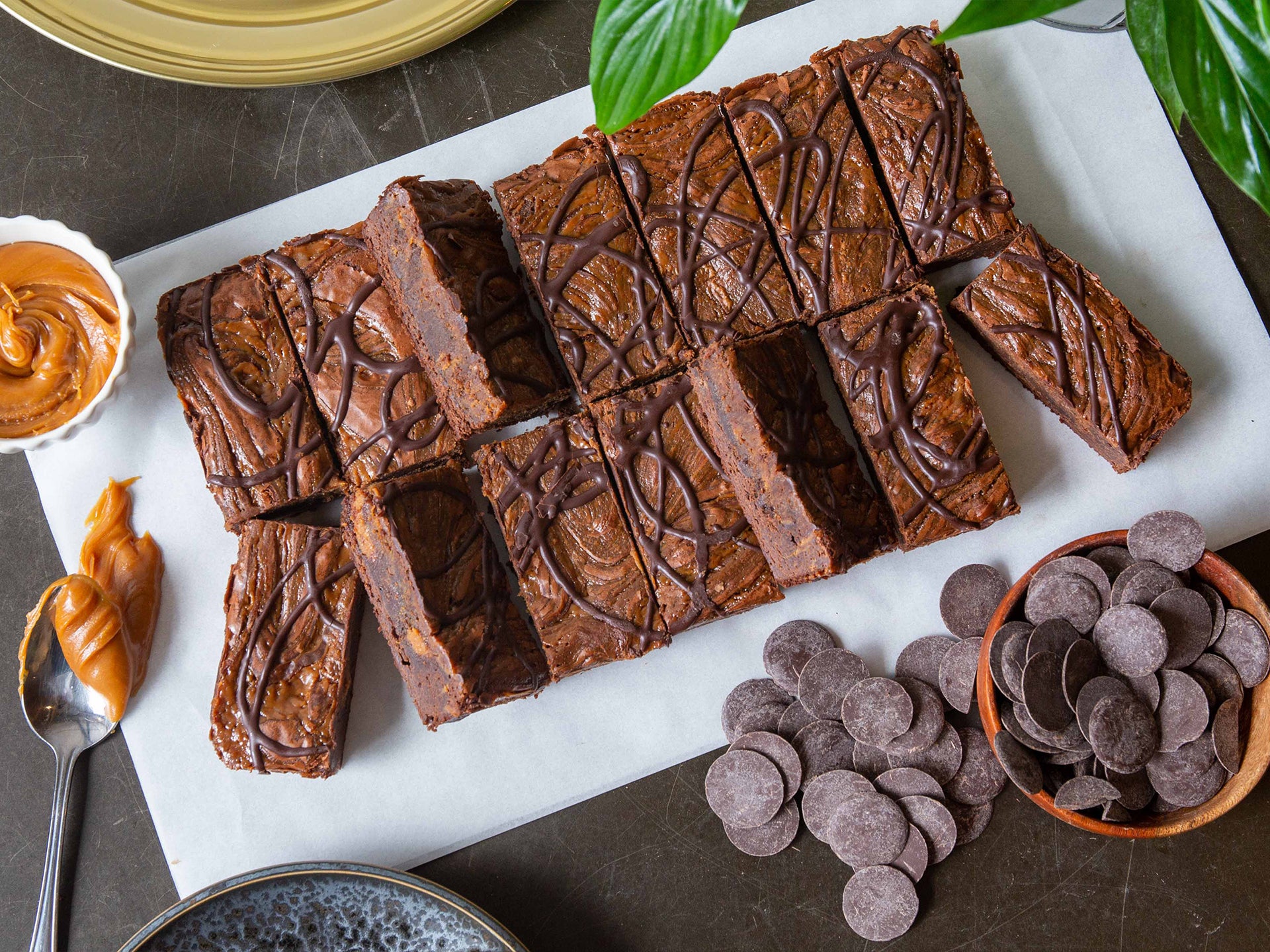 A tray of wholesale Salted Caramel Brownie from Cakesmiths
