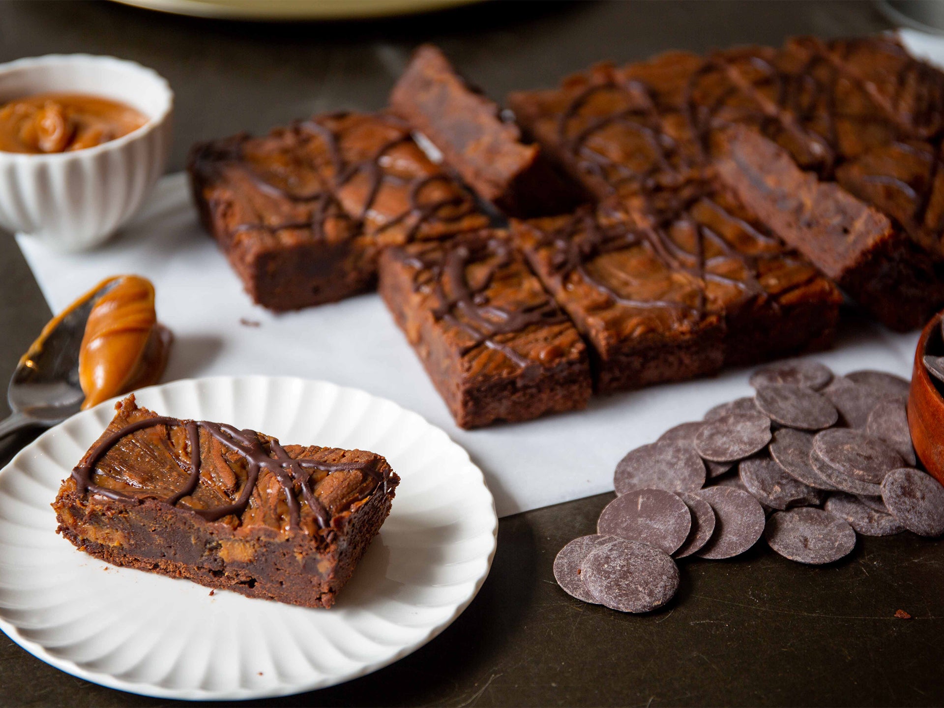 A slice of our salted caramel brownie