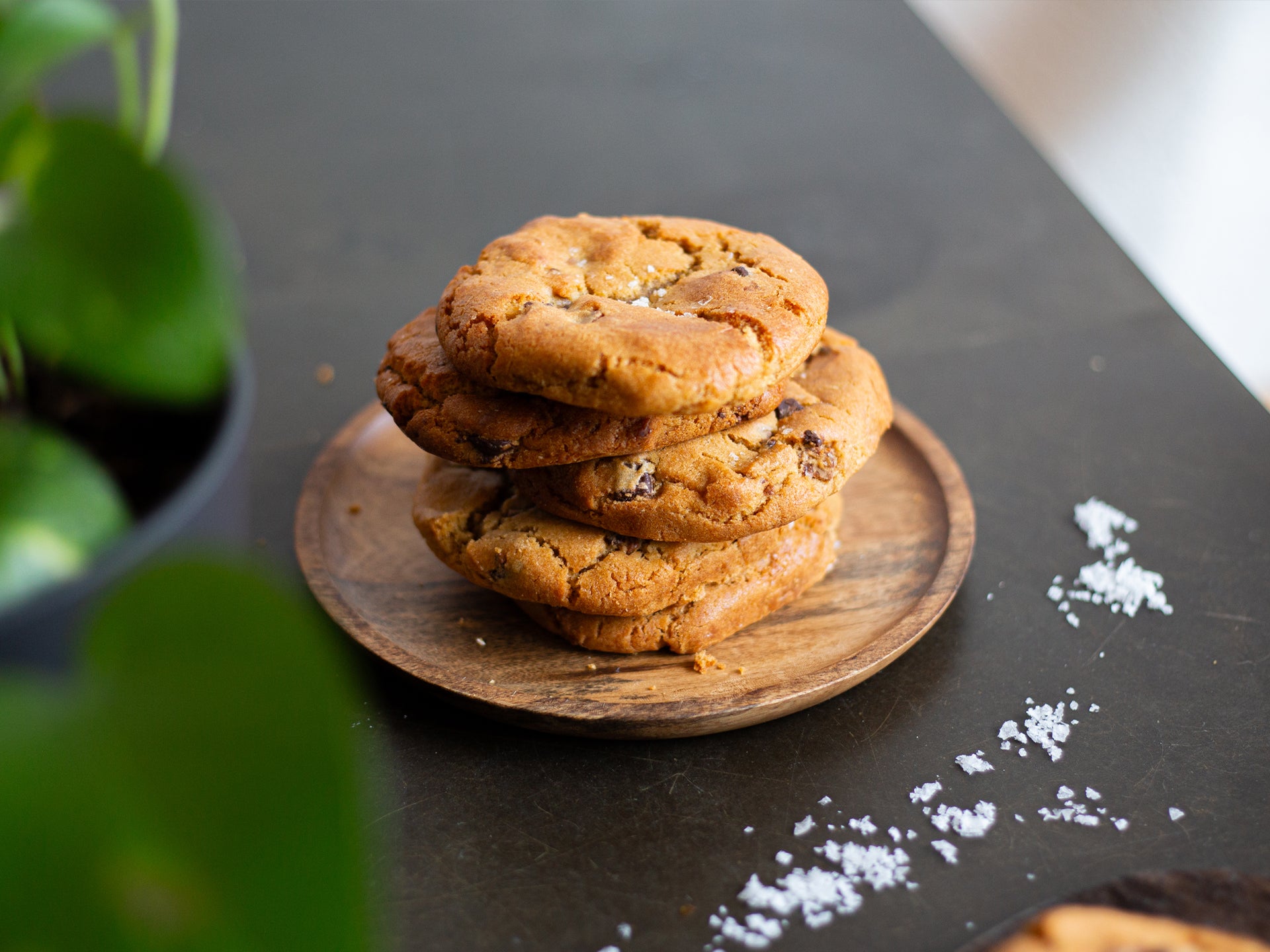 A stack of salted chocolate chip cookies