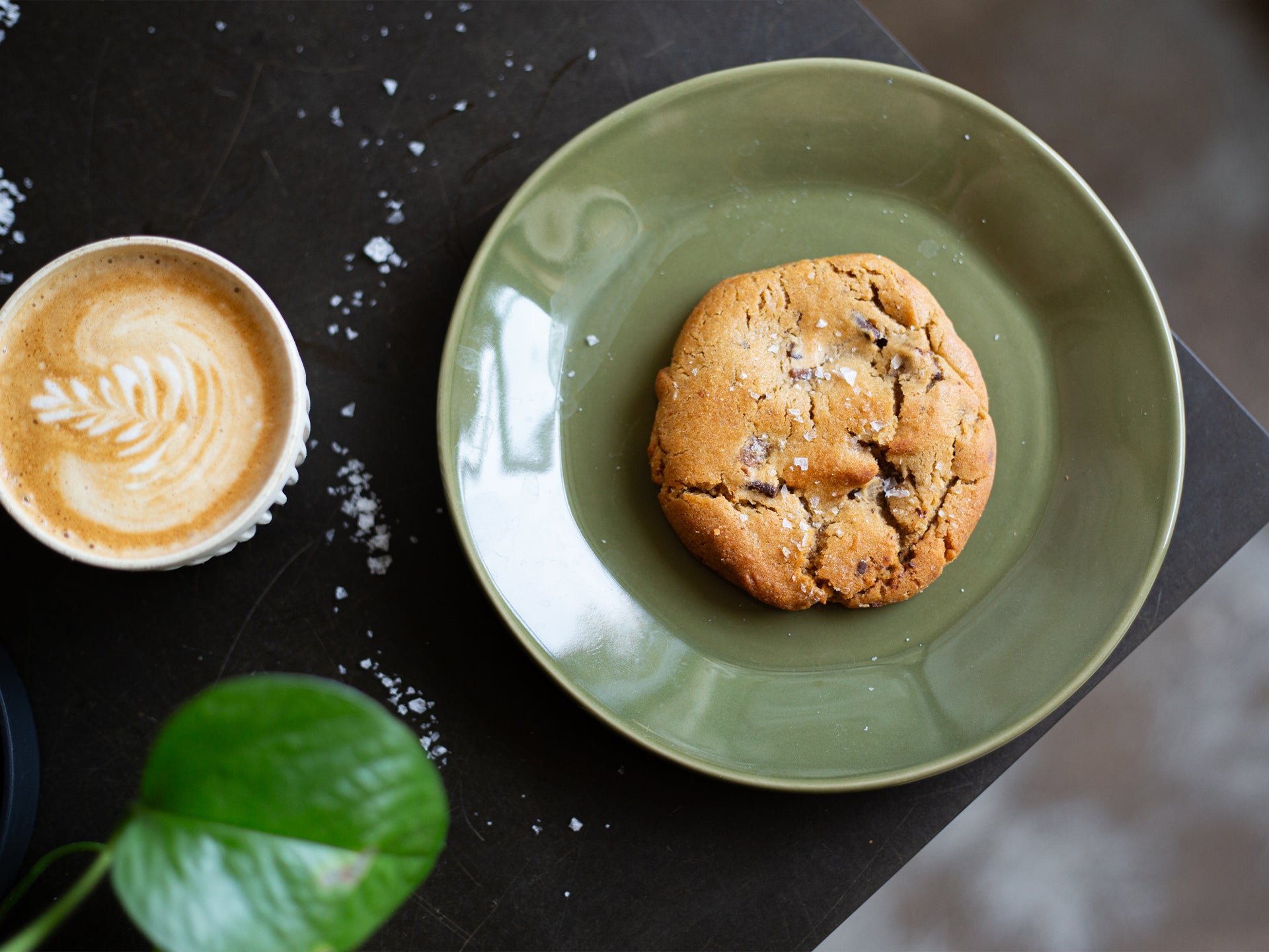 Serving of a salted chocolate chip cookie
