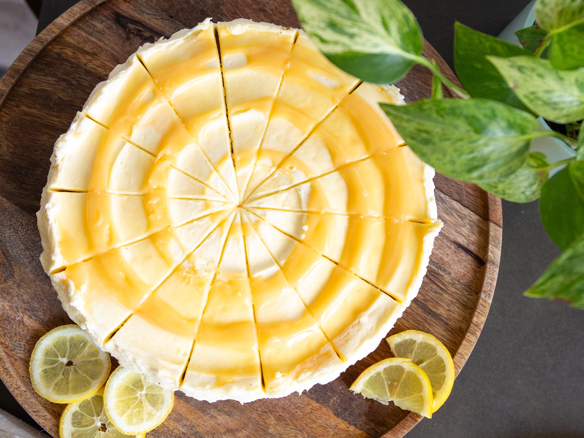 An overhead shot of a sicilian lemon and olive oil cake