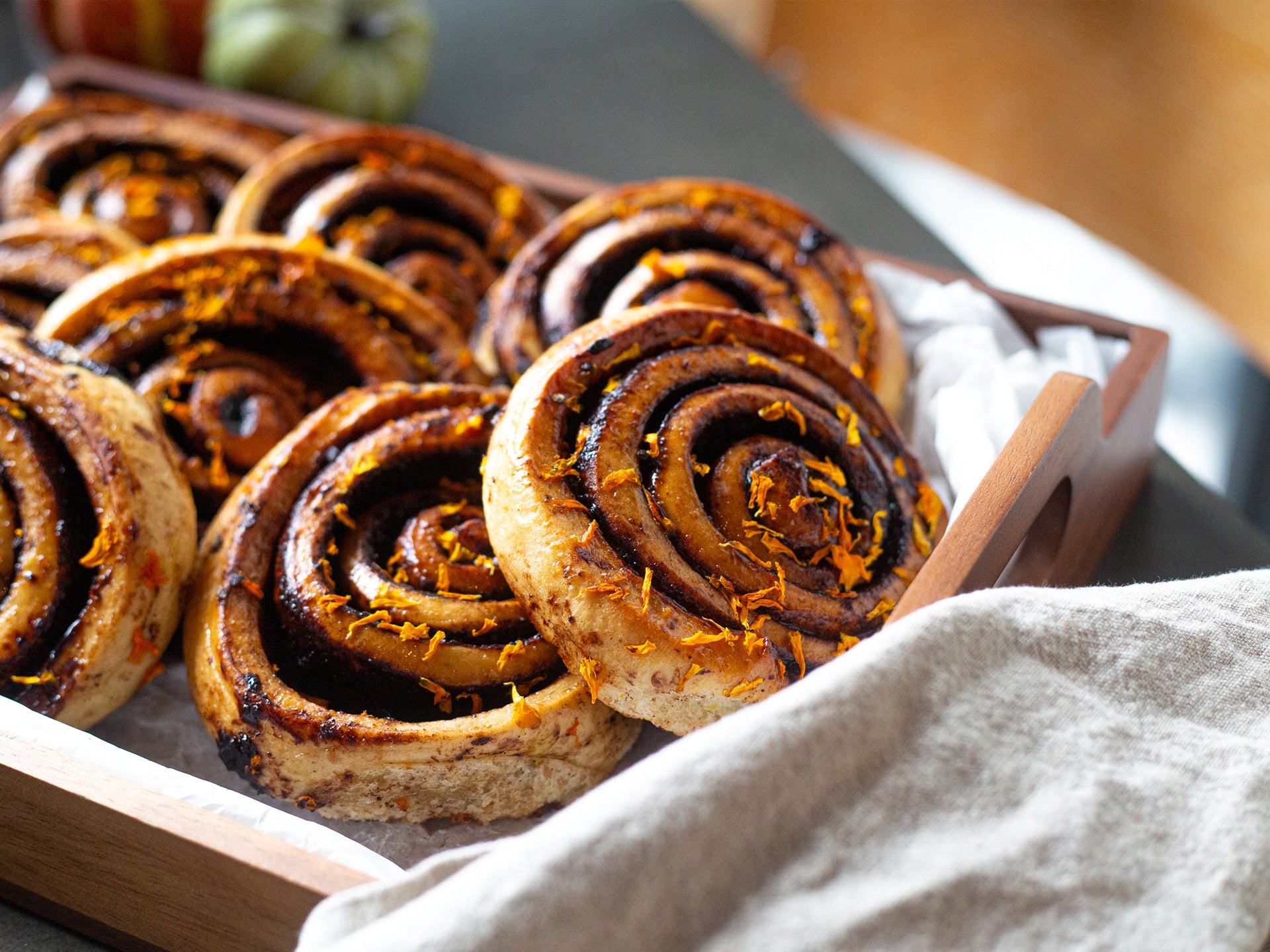 Baked wholesale sticky buns filled with chocolate.