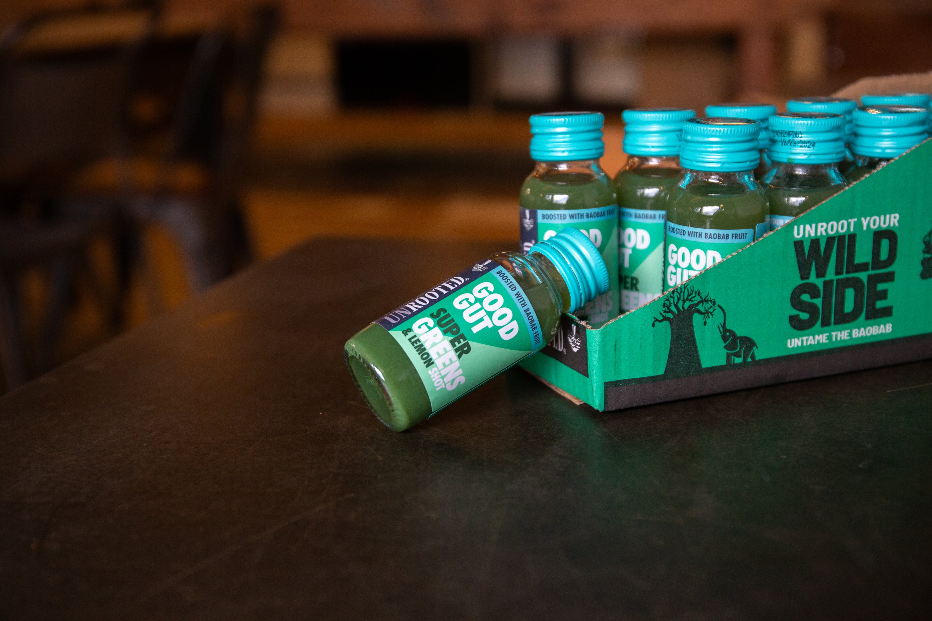 Super Greens & Lemon shots from Unrooted, available from Cakesmiths