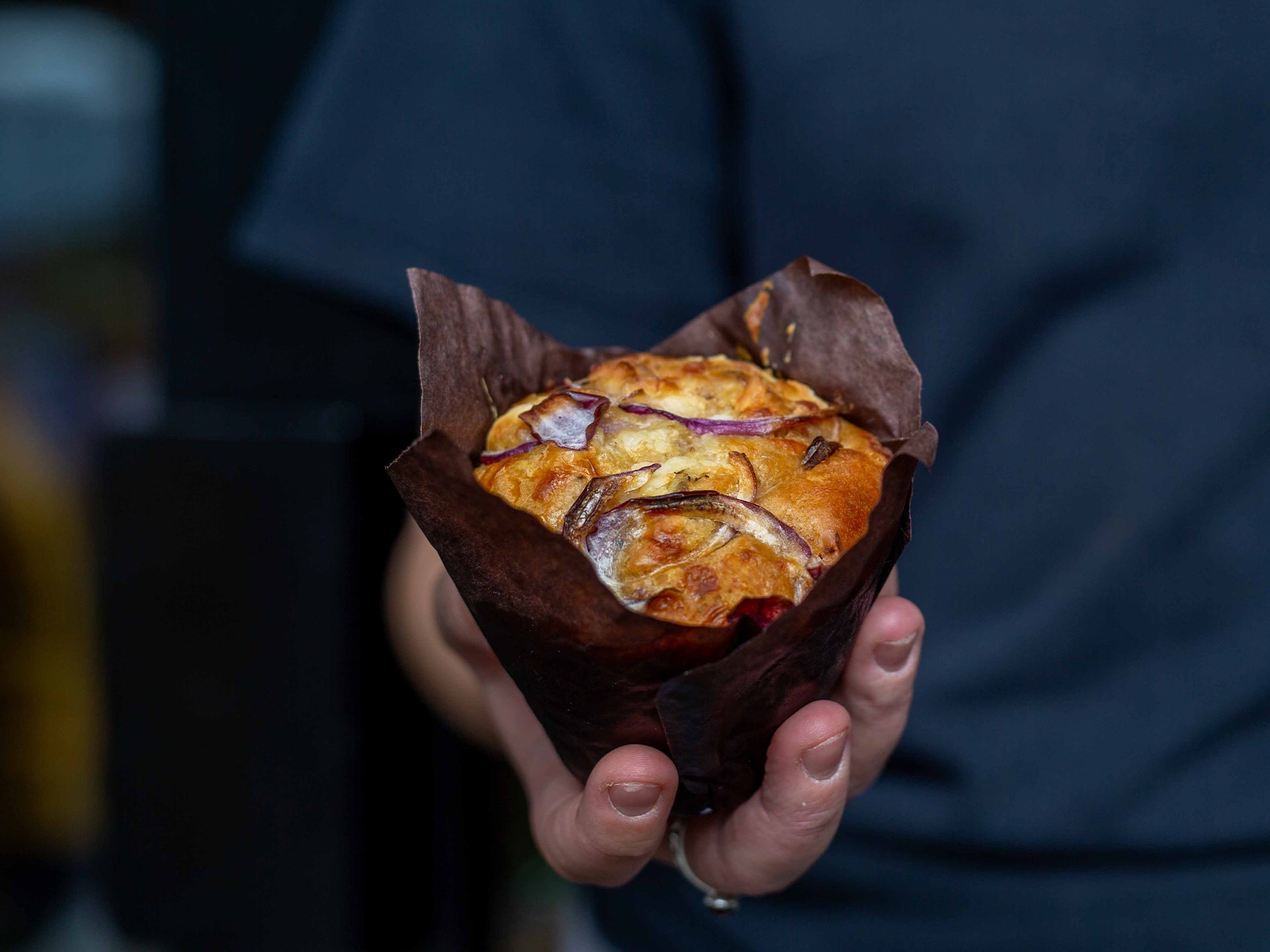 Our wholesale savoury muffins are filled with cheese and sweet onion 