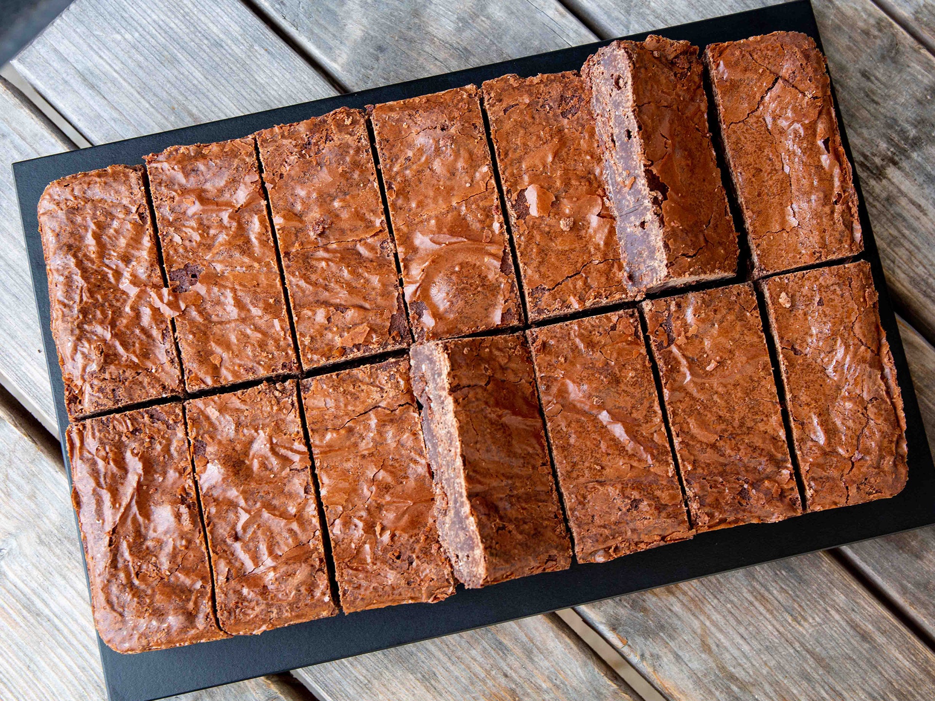 A tray of our Ultimate Almond Brownie