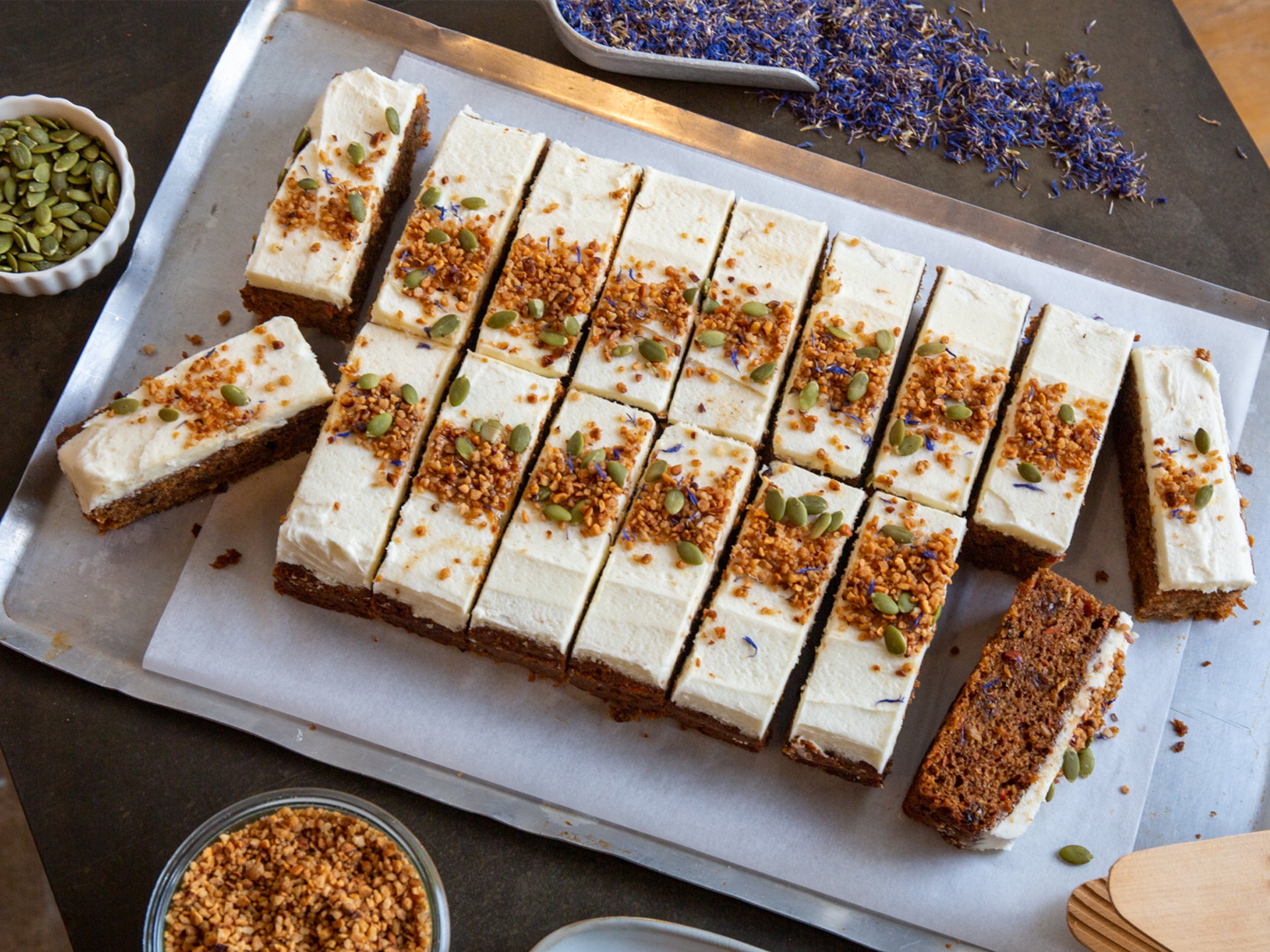 A tray of Ultimate Carrot Traycake from Cakesmiths