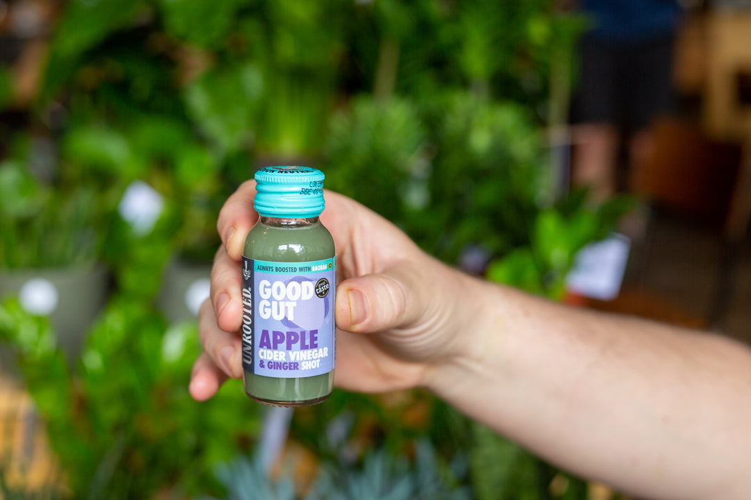 Apple Cider Vinegar & Ginger shots from Unrooted, available from Cakesmiths